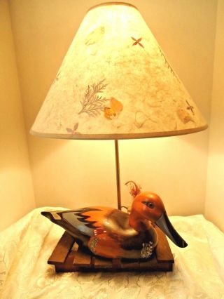 Adirondack Camp Wooden Duck Decoy Lamp Choice Camo/floral Shade Man Cave Cabin