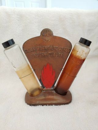 RARE 1930 ' s Shell Glass Motor Oil Bottle Display Metal Sign Can 2