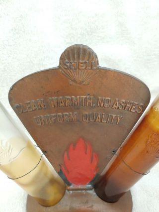 RARE 1930 ' s Shell Glass Motor Oil Bottle Display Metal Sign Can 3