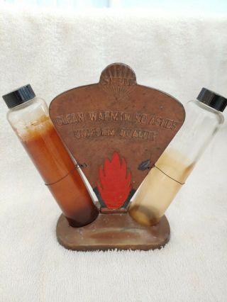 RARE 1930 ' s Shell Glass Motor Oil Bottle Display Metal Sign Can 6