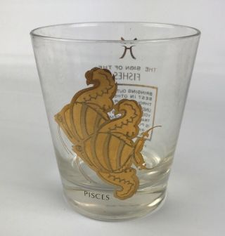 Vintage Pisces Glass Astrology Horoscope Zodiac Sign Gold Accents
