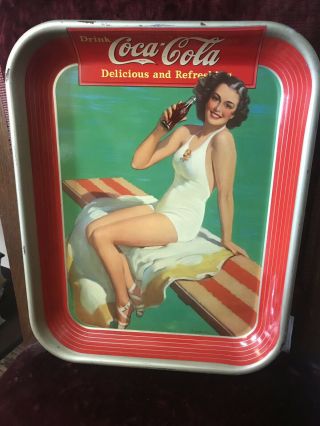 1939 Drink Coca Cola Tray Delicious Refreshing Girl On Diving Board