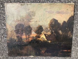 19thc Antique Nocternal Tonalist Impressionist Landscape Oil Painting L O Arenz