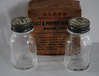 Vintage Ball Perfect Mason Canning Jars Salt & Pepper Shakers W/ Box