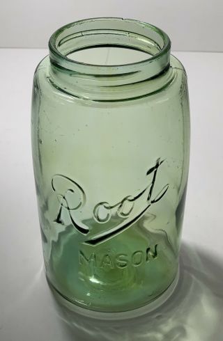 Vintage Root Mason Quart Fruit Jar Apple Green Olive Swirl Bubbles Ball Zinc Lid