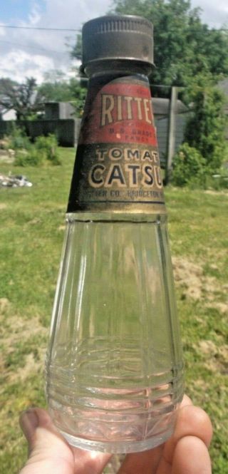 Fancy Ritter Tomato Catsup Emb & Labeled Clear 1920s Bottle W/cap Bridgetown,  Nj
