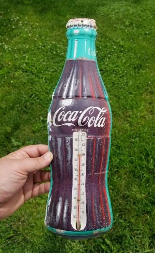 Vintage Robertson Coke Coca Cola Metal Sign Embossed Bottle Wall Thermometer