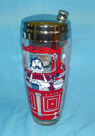 Vintage Glass Cocktail Shaker W/ Lid Saloon Pic Cocktail Recipes Red White Blue