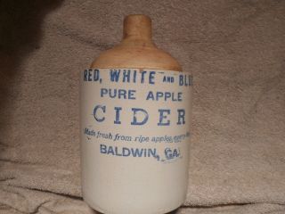 Advertising Apple Cider 9 " Tall 1 Gal Stoneware Jug Crock Baldwin,  Ga.