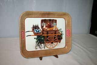 " Drink Coca - Cola " Coke Tray With Wagon Of Food & Flowers