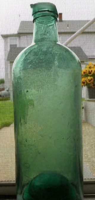 Quart Iron Pontil Light Green Master Ink Bottle Pour Spout Swirled Glass