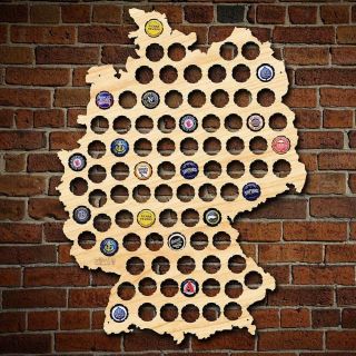 Germany Beer Cap Map Wooden Bottle Wall Art Travel Decor Display Slots Man Cave 2
