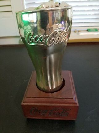 Coca Cola Silver Color Alloy Cup With Cherry Wood Base