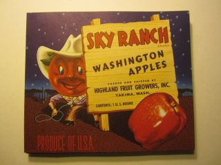 Of 100 Old Vintage - Sky Ranch Apple Labels - Cartoon Cowboy Apple