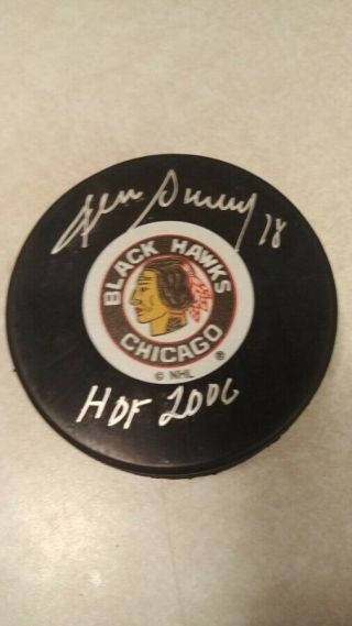 Denis Savard Autographed Hof 2000 Blackhawks Hockey Puck C.  O.  A.  Schwartz