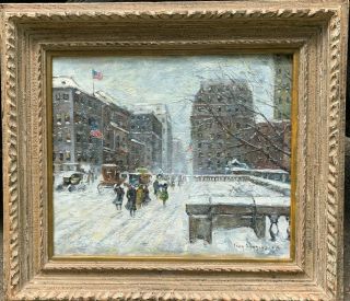 Guy Wiggins; American Oil On Canvas " Winters Day On The Avenue " Signed