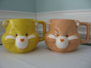 2 Vintage Care Bears 3d Ceramic Mugs/cup Funshine Bear & Friend Bear Nwt