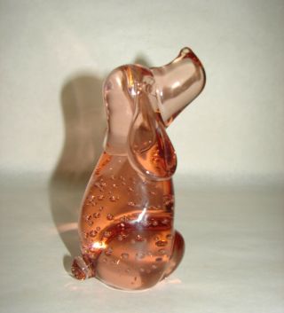 Pink Art Glass Basset Hound Style Dog Figurine Paperweight W/ Controlled Bubble