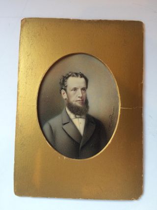 Antique Miniature Portrait Painting Signed Browne Bearded Man