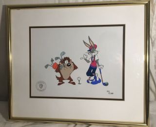 Warner Bros Ltd Edition " Teed Off " Bugs Bunny Tasmanian Devil 1992 Framed