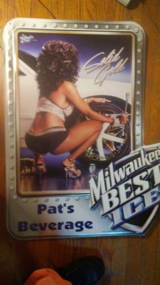 Very Rare Milwaukees Best Ice Beer Sexy Woman Sign Tin Old Stock 