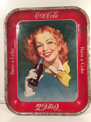 Vintage 1950 Coca Cola Tray Girl with Yellow Scarf Coke Tray French 2