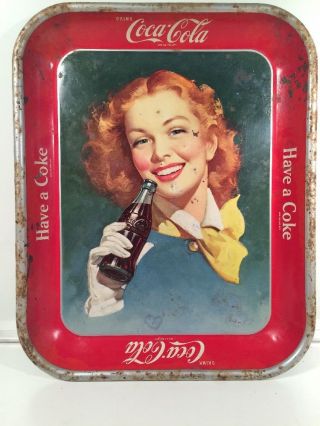 Vintage 1950 Coca Cola Tray Girl with Yellow Scarf Coke Tray French 8
