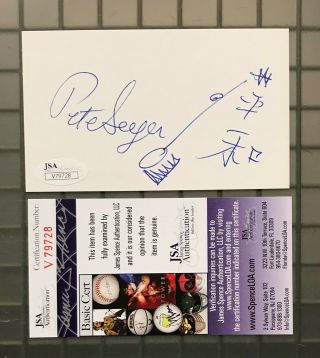 Pete Seeger Signed 3x5 Cut Autographed Auto Jsa Folk Singer
