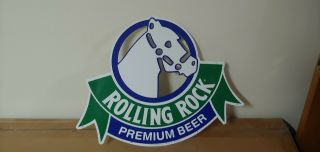 Vintage 1992 Rolling Rock Premium Beer Advertising Tin Sign Hores Head
