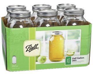 Ball Wide Mouth Canning Mason Jars,  Half Gallon Clear Glass Jar,  64oz,  Pack Of 6