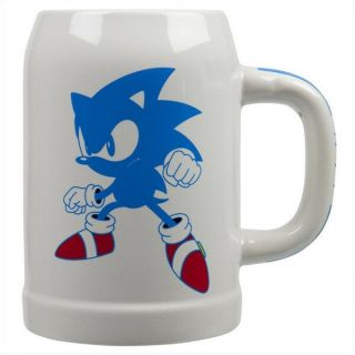 Sonic The Hedgehog Ready For Action Pose Blue & White Glass Stein Mug [surreal]