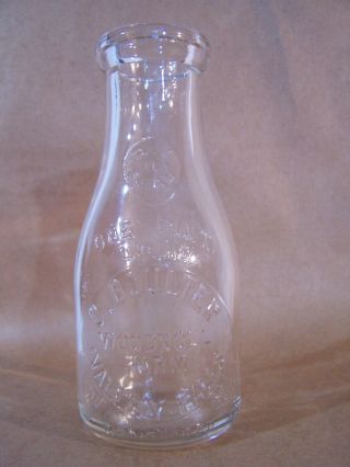 Vintage Boulter Woodnoll Farm Dairy Embossed Glass Milk Bottle Valley Falls Ri