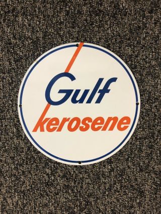 Vintage Porcelain Gulf Kerosene Gas Pump Pate Sign Oil