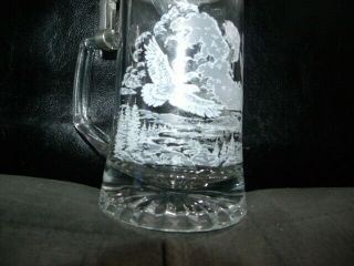 Clear Glass Beer Stein Mug w/White Enamel Meger Eagles & Mountain Design Itialy 2