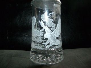 Clear Glass Beer Stein Mug w/White Enamel Meger Eagles & Mountain Design Itialy 3
