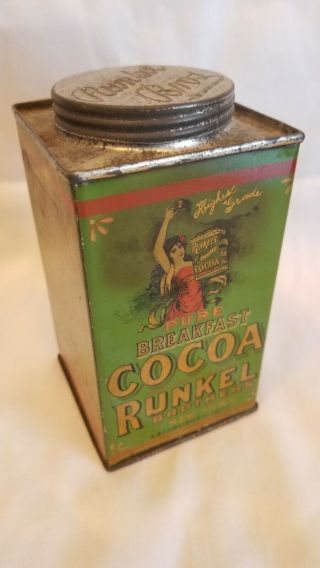 Old Advertising Tin Runkel Brothers Pure Breakfast Cocoa York