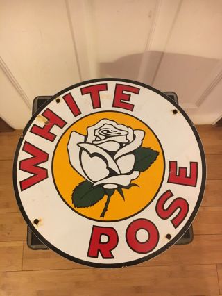 White Rose Gasoine Porcelain Sign Oil Gas Station Service Pump Plate Canada