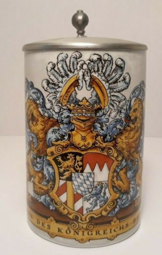 GERMAN BEER STEIN Rein Zinn Pewter Lid Wappen Des Königreich Bayern Coat of Arms 2