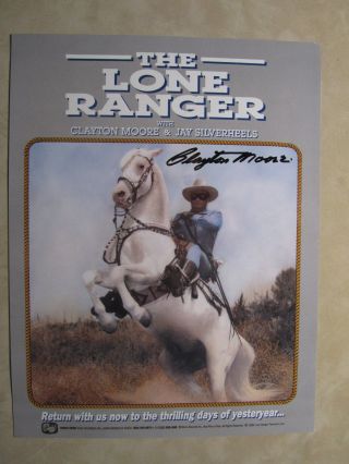 Authentic Hand Autographed 8 1/2x11 Picture By Clayton Moore " The Lone Ranger "