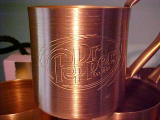 Set of 4 Embossed Solid Copper Dr.  Pepper Moscow Mule Mugs Cups RARE 5