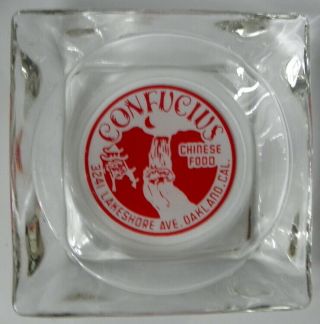 Vintage Glass Ashtray Confucius Chinese Food 3241 Lakeshore Ave.  Oakland,  Cal.