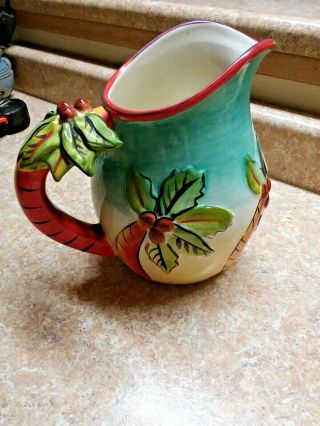 Clay Art Stone Lite Hand Painted Tropical Palm Trees Palm Beach Sangria Pitcher