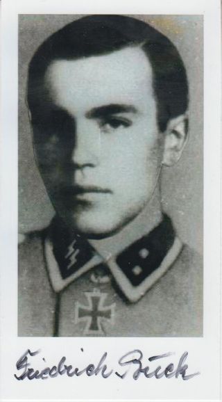 Friedrich Buck - Wwii German Waffen - Ss Ritterkreuzträger Signed Autograph 8x15cm