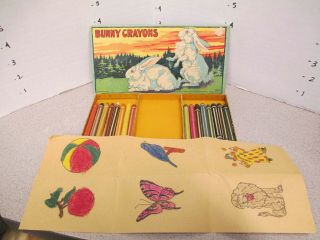 Crayon Boxed Set Vintage Bunny Rabbit 1930s Milton Bradley Coloring Playset Game