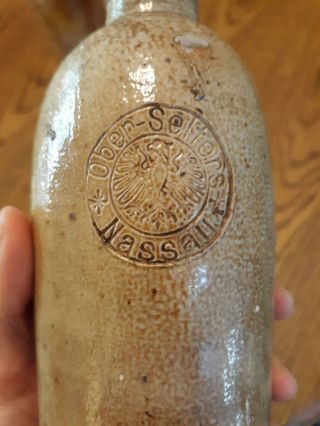 Two 1800 ' s Germany Ober Selters Nassua Salt Glaze Stoneware Bottles (68 & 26) 7