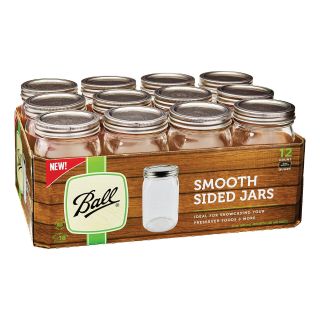 12 Pack Ball Smooth Sided Glass Canning Jar Mason Lid Wide Mouth 32 Oz Jars