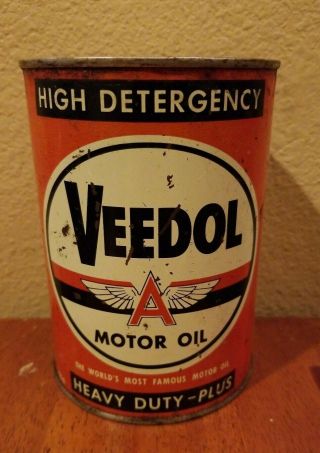 Vintage Tidewater Oil Company Flying A Veedol Motor Oil 1 Quart Early Can