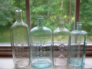 4 Great Medicine Bottle Fellows Chemists Reliable Old Prep Pepto - Mangan Gude