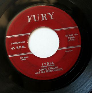 Lewis Lymon & Teenchords Doo Wop Maroon Fury 45rpm Lydia B/w I 