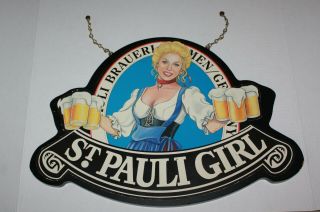 Vintage St.  Pauli Girl Beer Sign German Man Cave Shop Double Sided